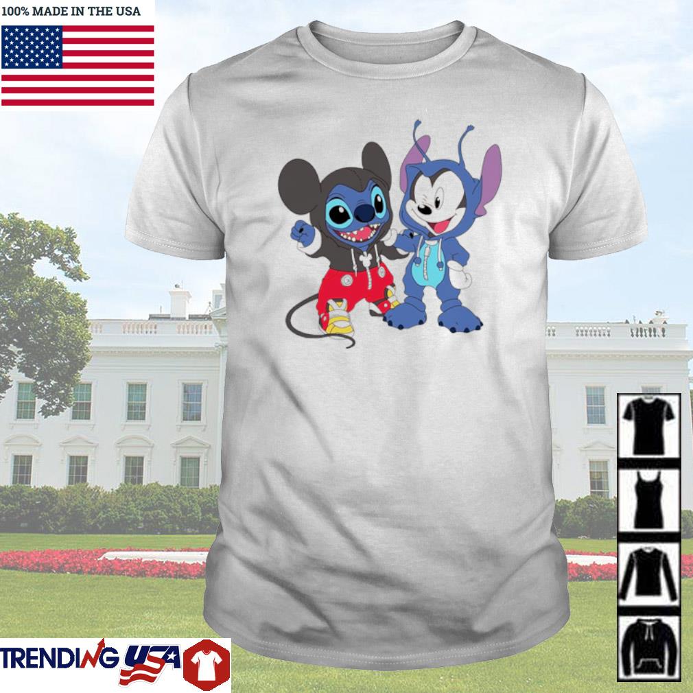 Funny Baby Stitch and Baby Mickey Mouse shirt