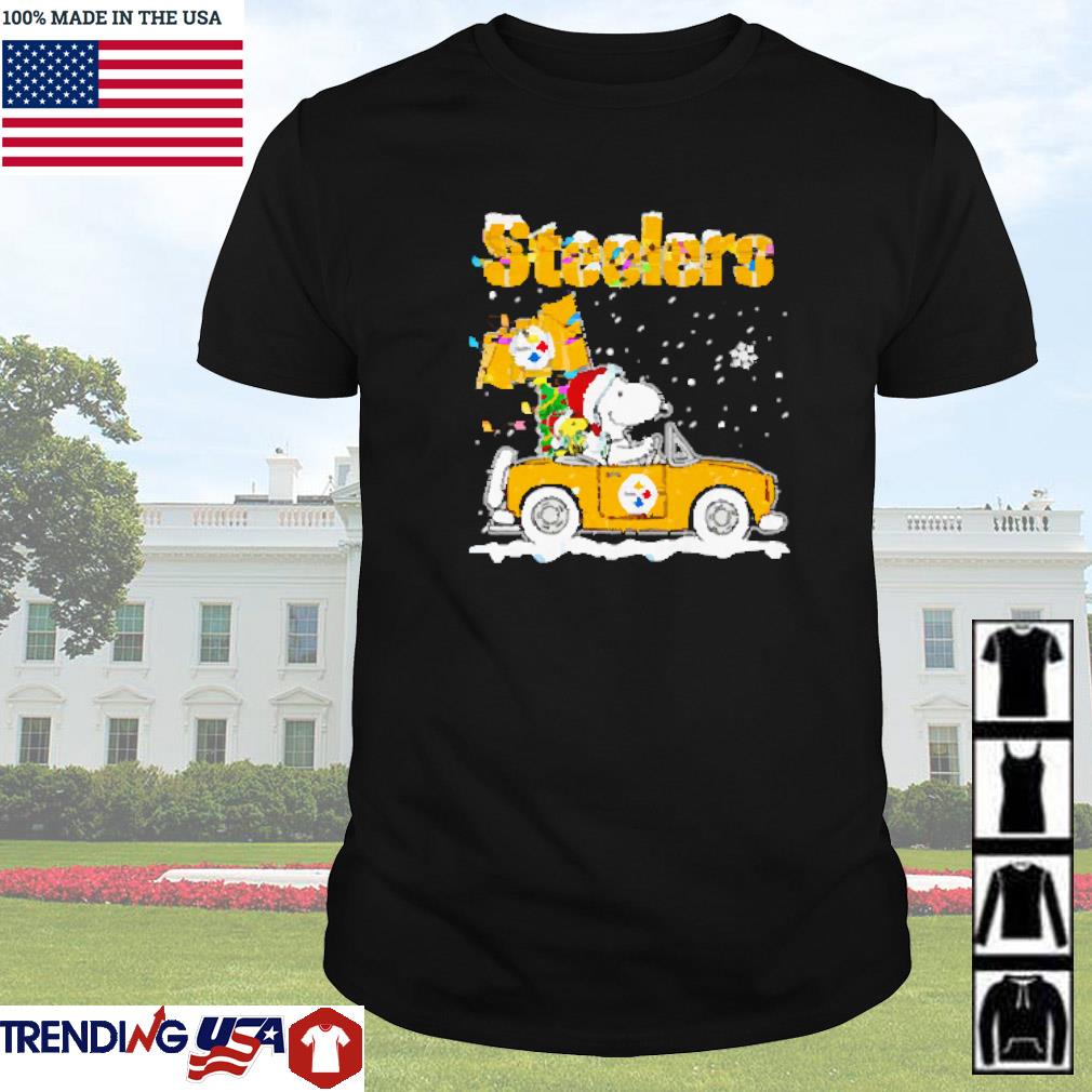 Funny Snoopy and Woodstock driving car Pittsburgh Steelers Christmas shirt