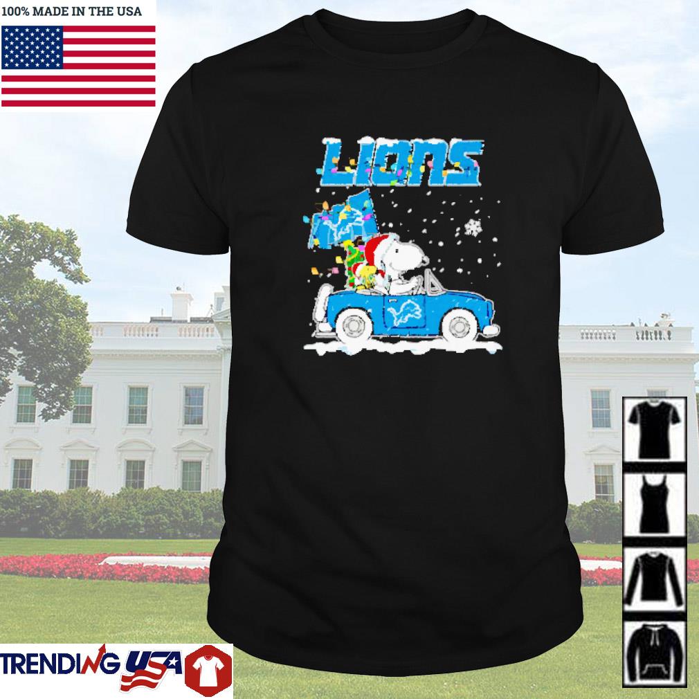 Official Snoopy and Woodstock driving car Detroit Lions Christmas shirt