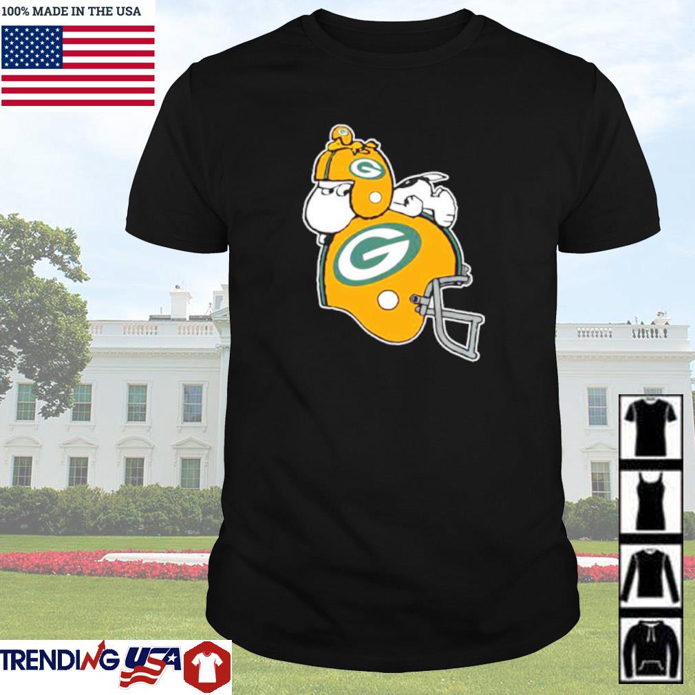 Top Snoopy and Woodstock resting on Green Bay Packers helmet shirt